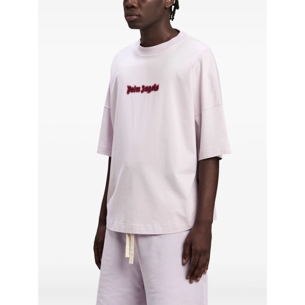 Palm Angels Lila Oversized Logo T-shirt Bordeaux Beige Heren