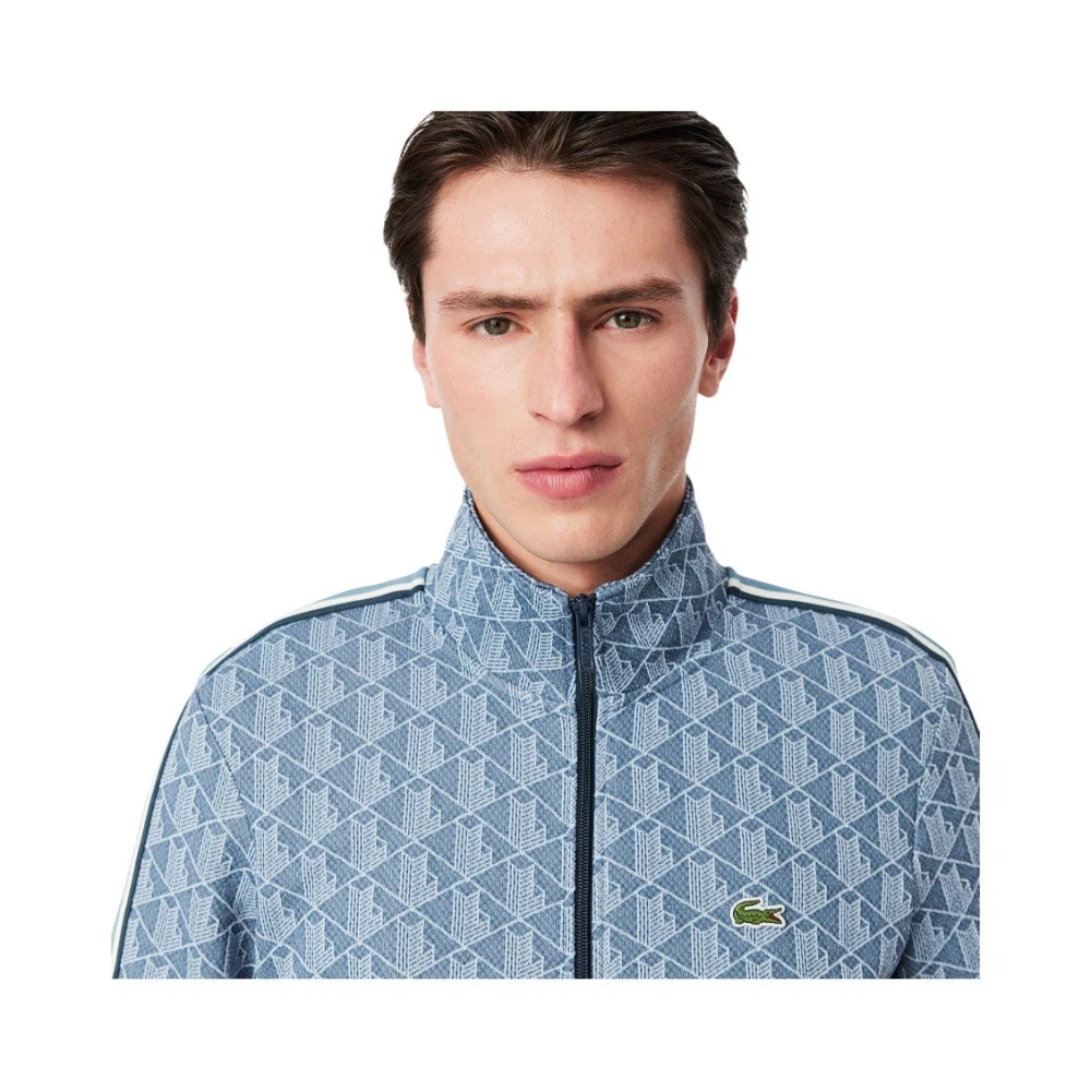 Lacoste Blauwe Jacquard Track Jacket Paris Stijl Blue Heren