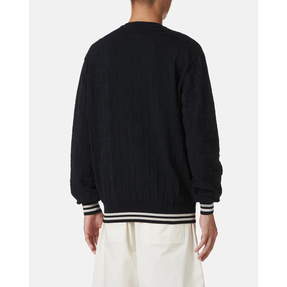 Iceberg Blauwe crewneck sweater van 100% katoen met allover logo Blue Heren