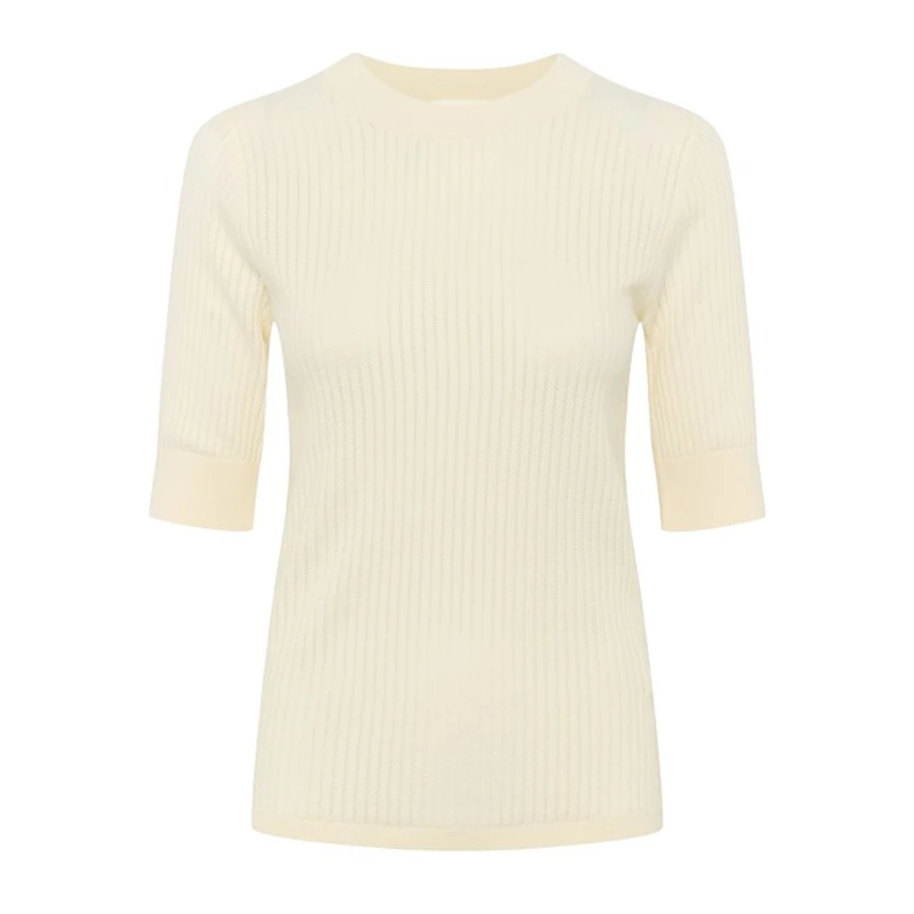 Soaked In Luxury Women's Beige Round-Neck Knitwear, Xs, Soft Tee Top Whisper White