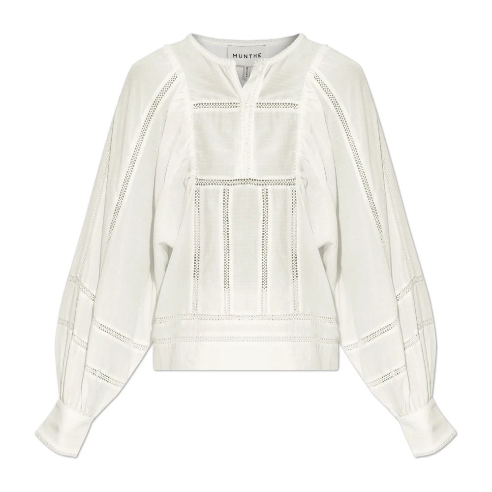 Munthe Elegante Doorschijnende Top met Wijde Mouwen Beige Dames