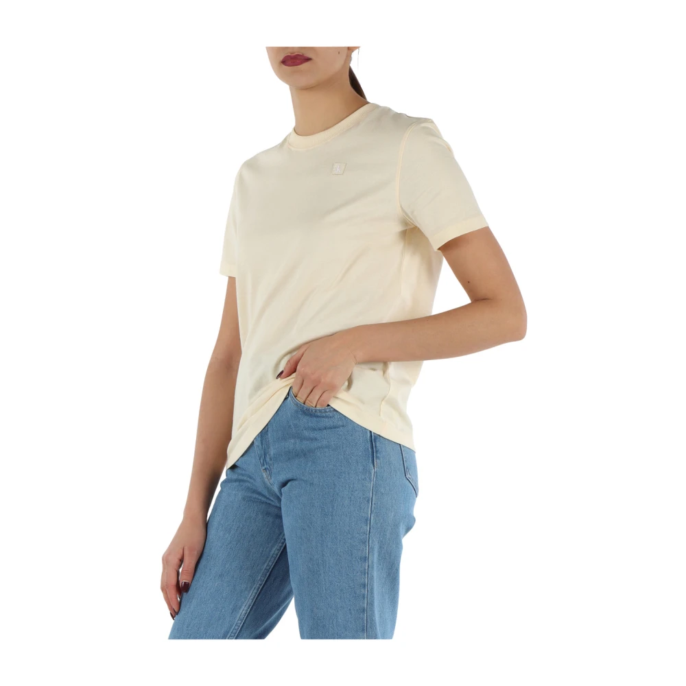 Calvin Klein Jeans Katoenen T-shirt met Voorlogo Patch Yellow Dames