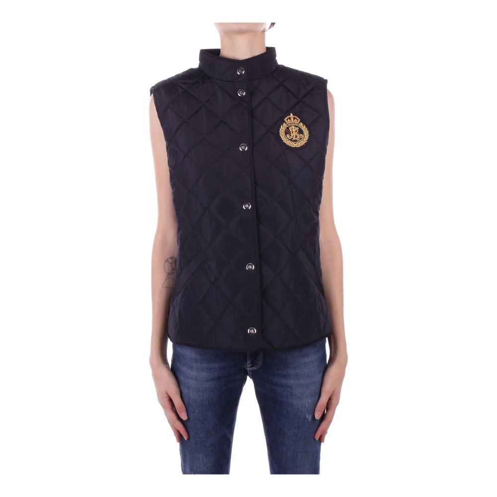 Ralph Lauren Blauw Logo Voorkant Knoop Jas Blue Dames