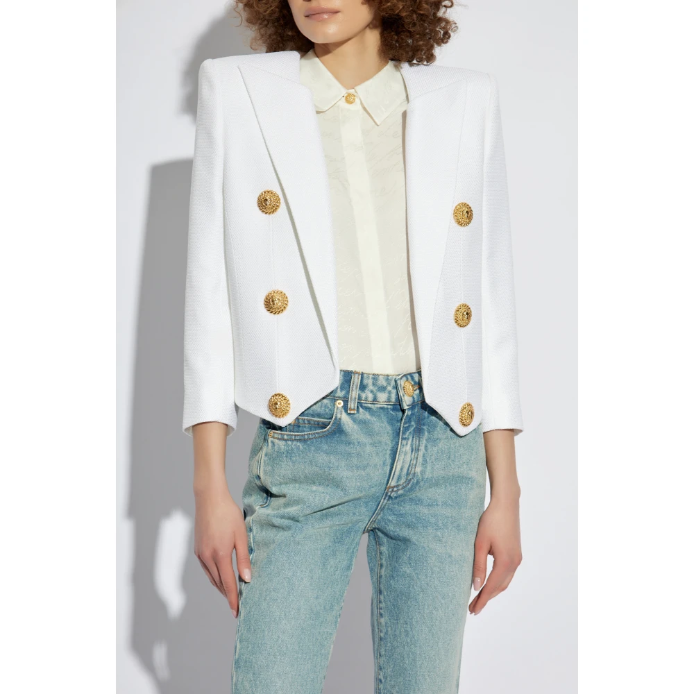 Balmain Korte jas met decoratieve applicaties White Dames