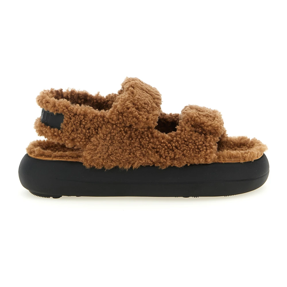 Moon Boot Women's Brown Flat Sandals, 4 Uk, Shearling Sandals