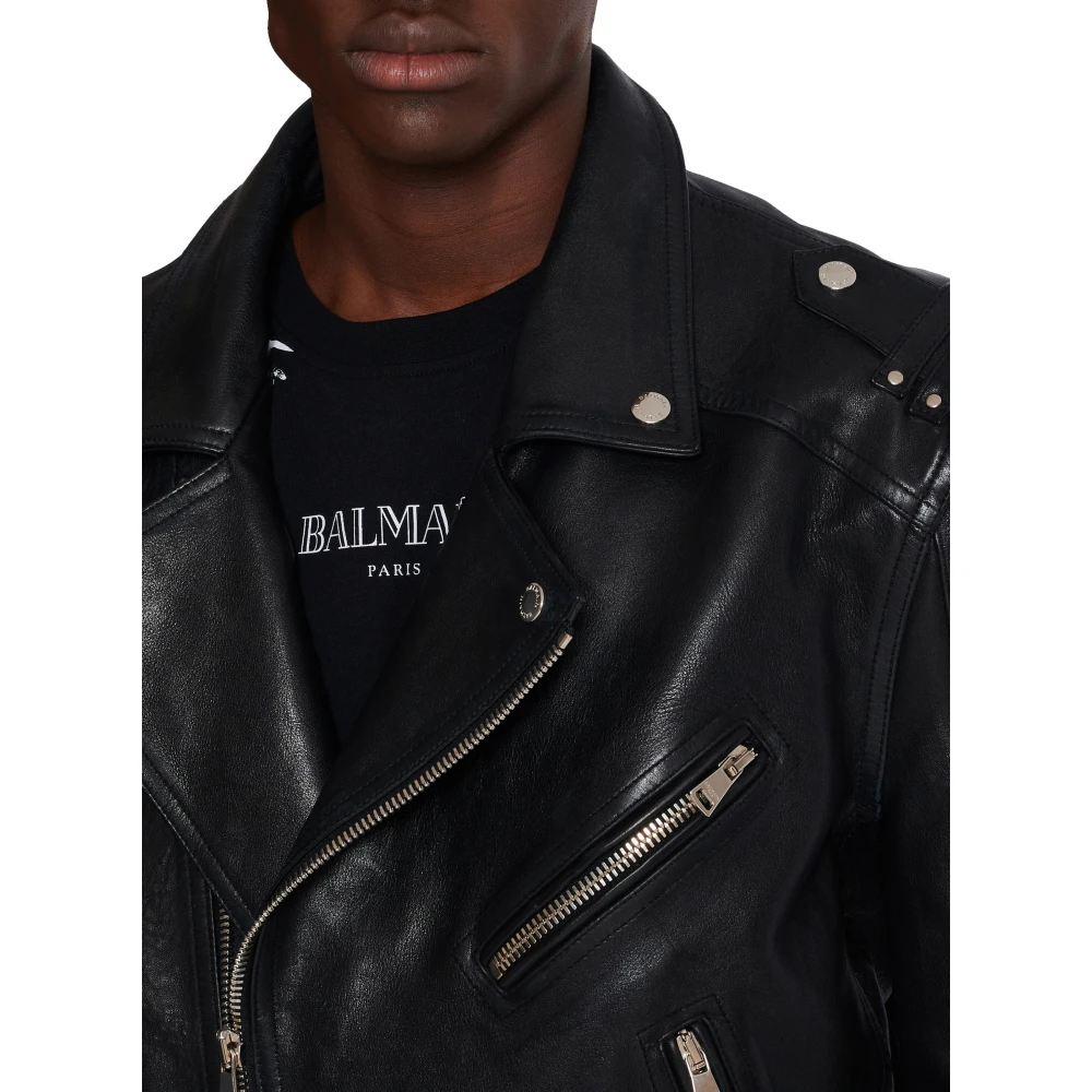Balmain Kalfsleren bikerjack Black Heren