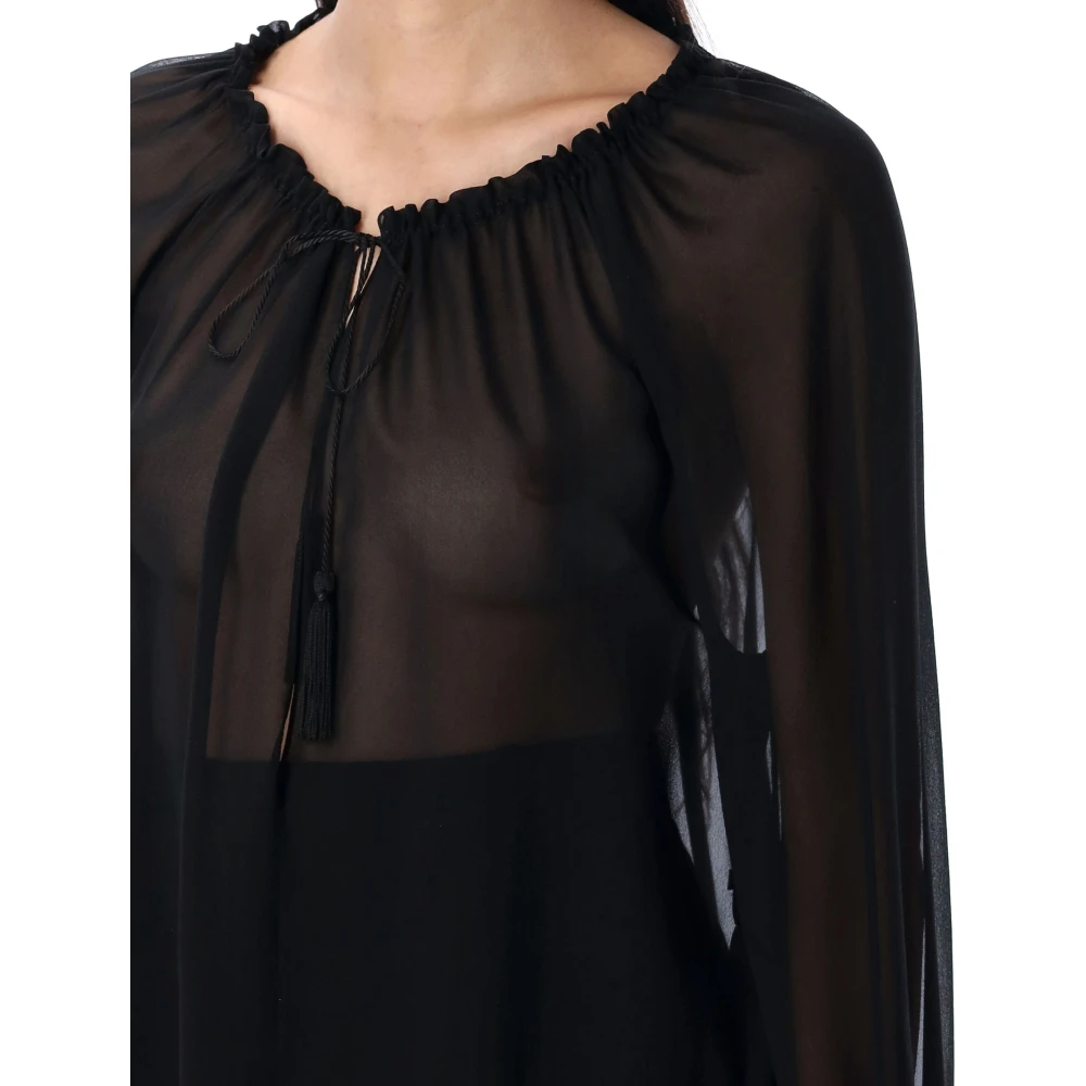 Tom Ford Zwarte Zijden Ruche Blouse Black Dames