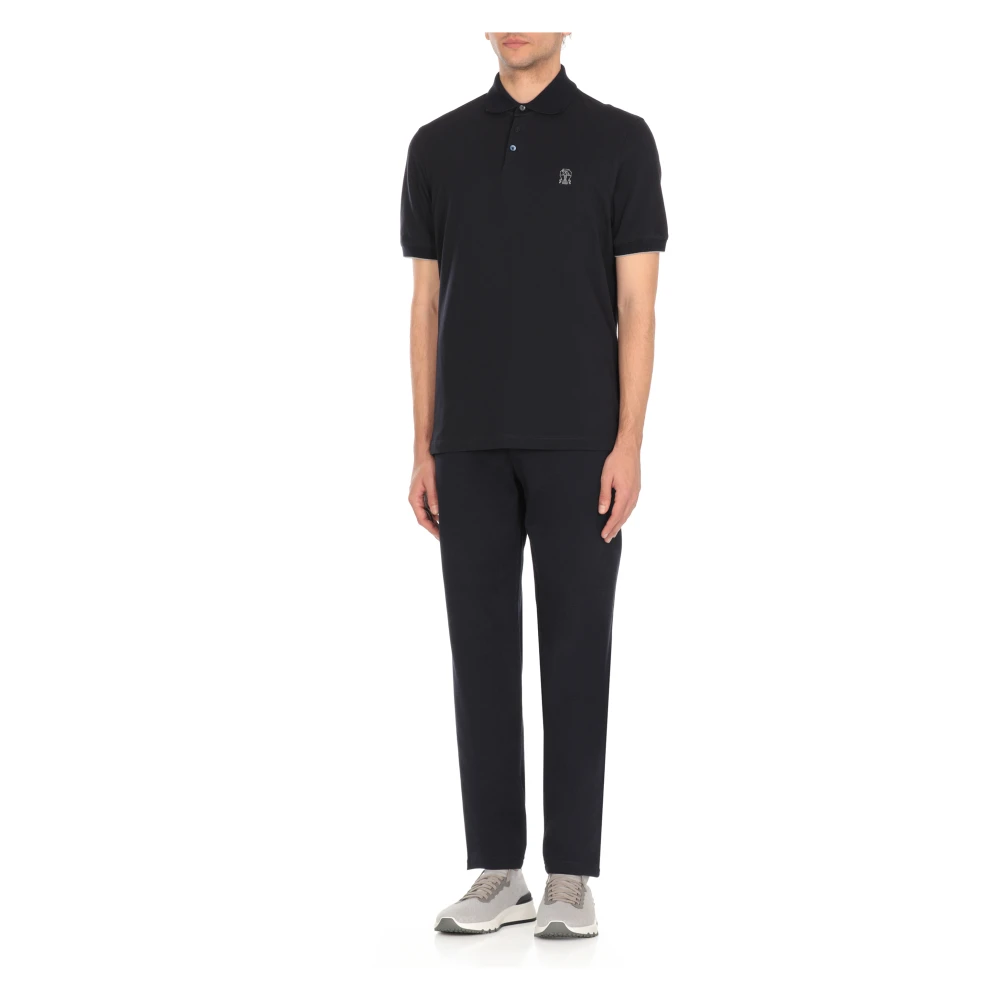 BRUNELLO CUCINELLI Blauw Katoenen Poloshirt met Logo Blue Heren