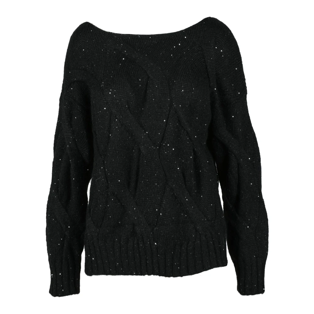 Alpha Studio Mohair Blend Gebreide Trui Black Dames