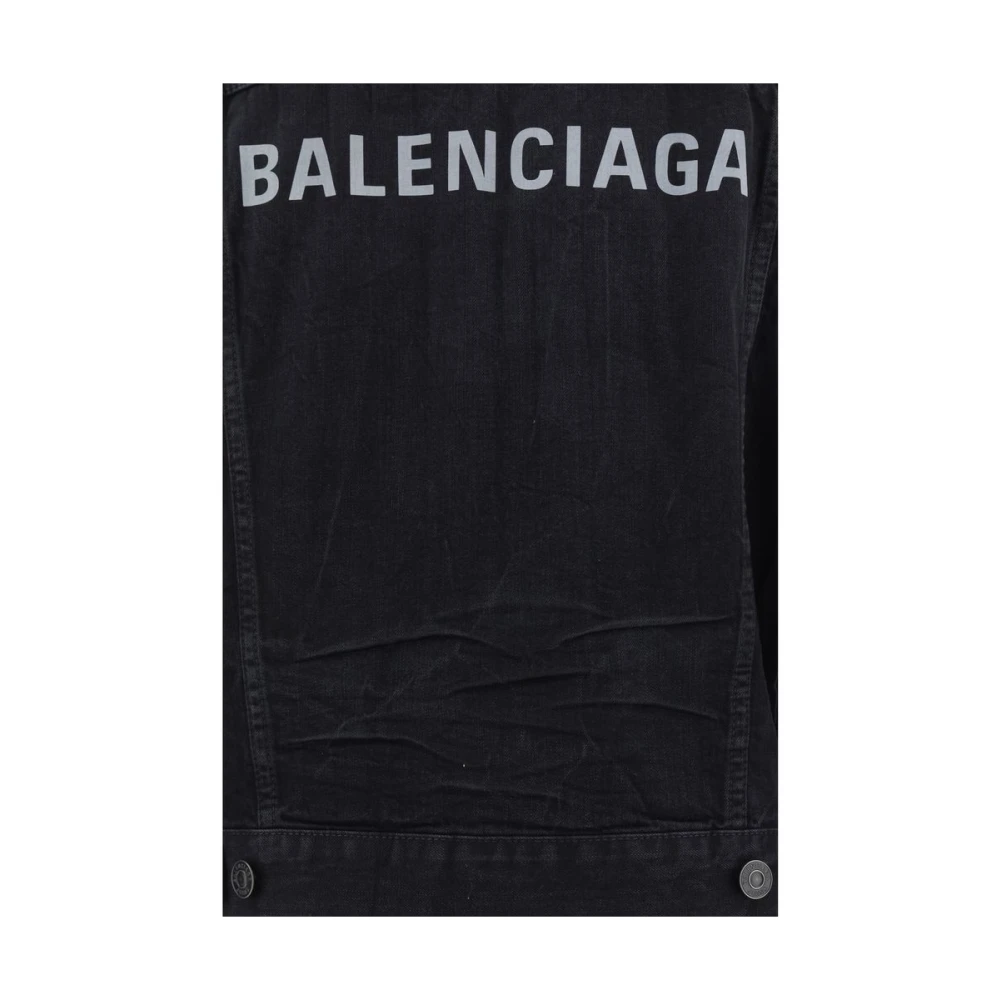 Balenciaga Denim jack met klassieke kraag Black Dames