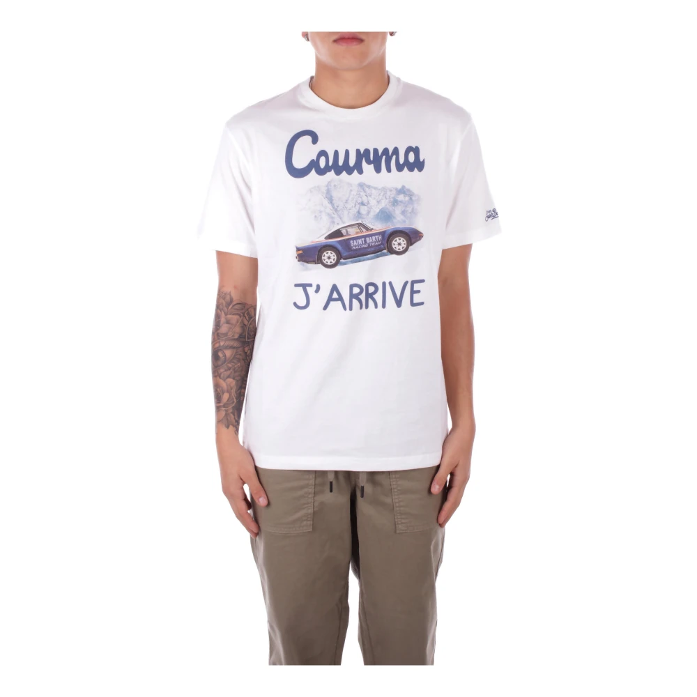 Saint Barth Logo Zij T-shirts en Polos White Heren