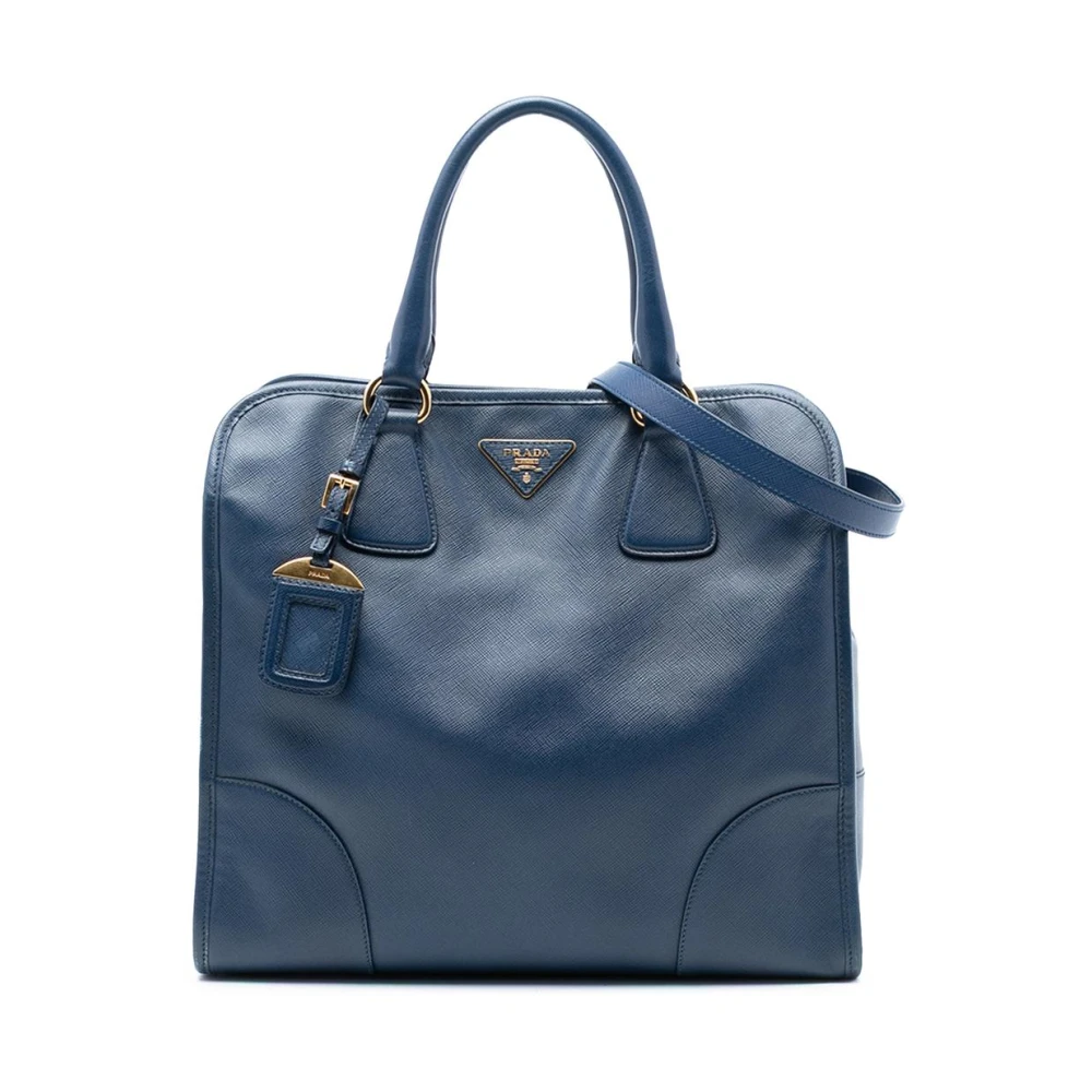 Prada Vintage Women's Blue Vintage Handbags, One Size, Pre-Owned Structured Leather Satchel