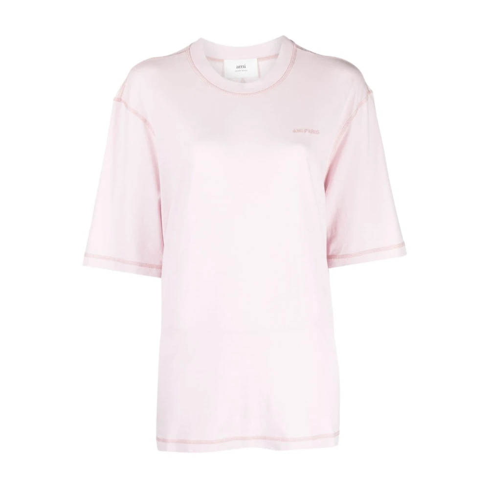 Ami Paris Geborduurde Logo T-shirts en Polos Pink Dames