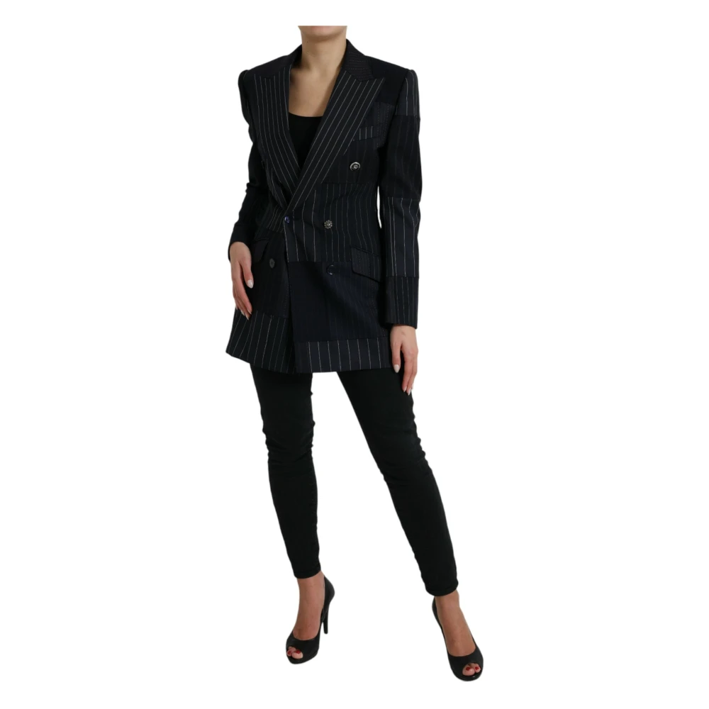 Dolce & Gabbana Elegante Gestreepte Wollen Blazer Black Dames