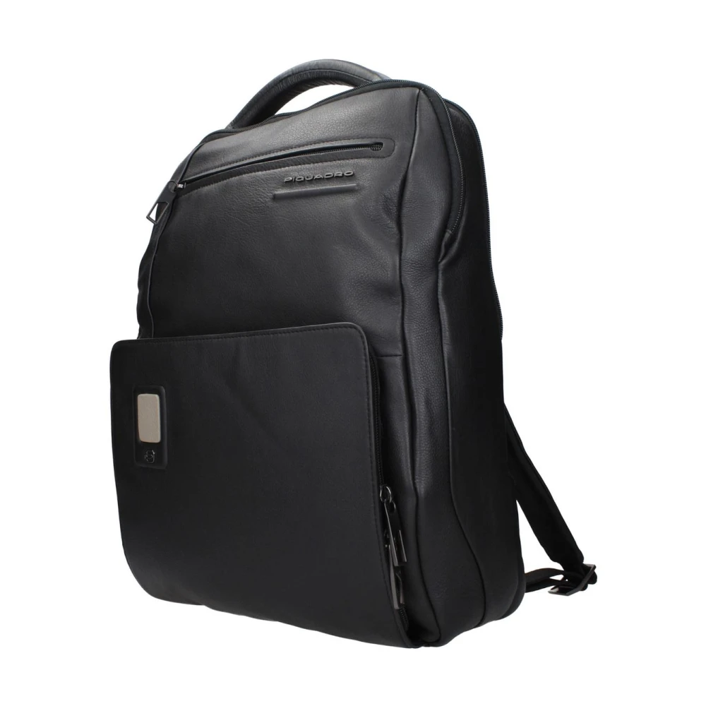 Piquadro Hombre Negro Mochila De Cuero Con Múltiples Compartimentos