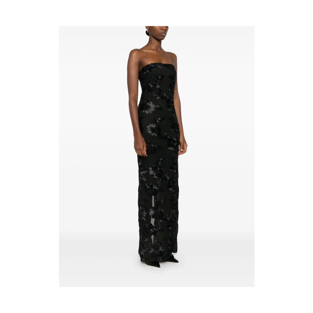 Rotate Birger Christensen Zwarte Bloemen Mesh Strapless Jurk Black Dames