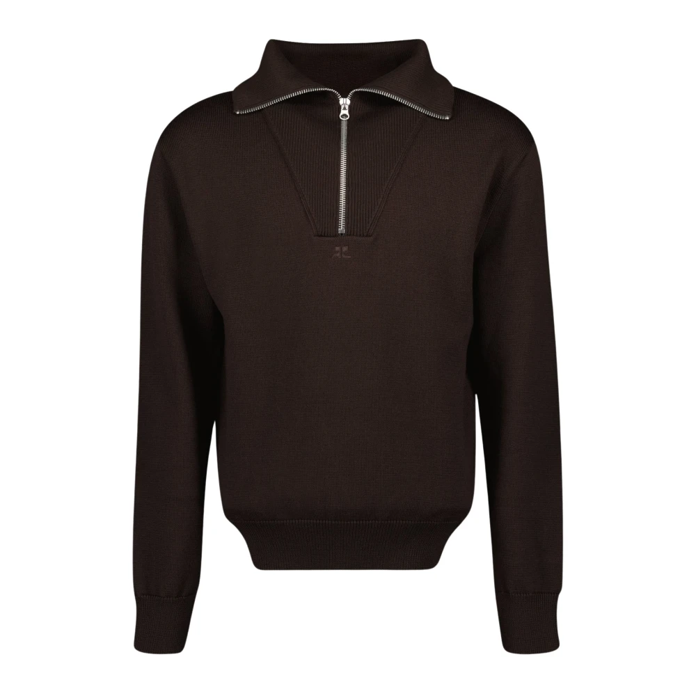 Courrèges Bruine Wollen Funnel Neck Trui Brown Heren