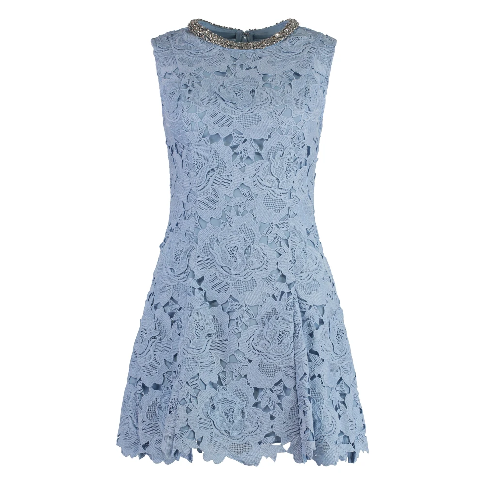 Self Portrait Wijd Uitlopende Zoom Kant Mini Jurk Blue Dames