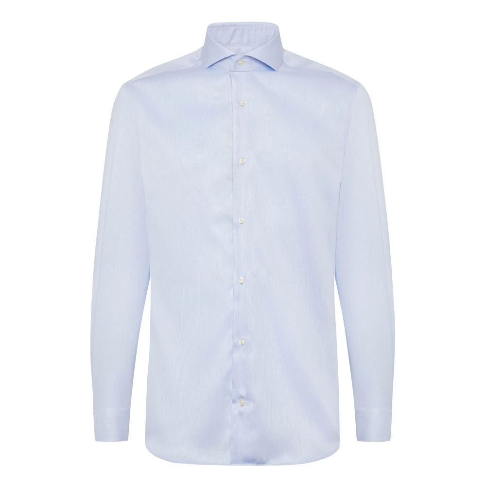 Boggi Milano Ultimate Non-Iron Slim Fit Katoenen Dobby Overhemd Blue Heren