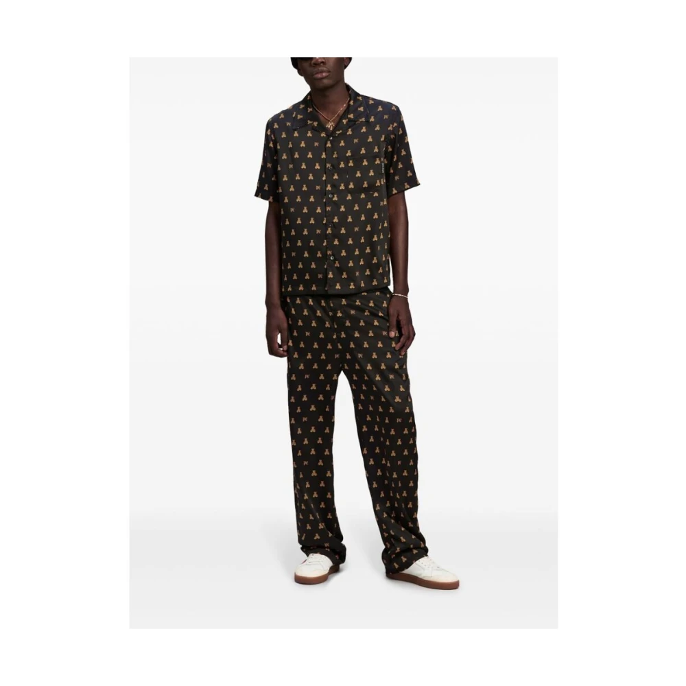 Palm Angels Satijnen Shirt met Beer Motief Black Heren