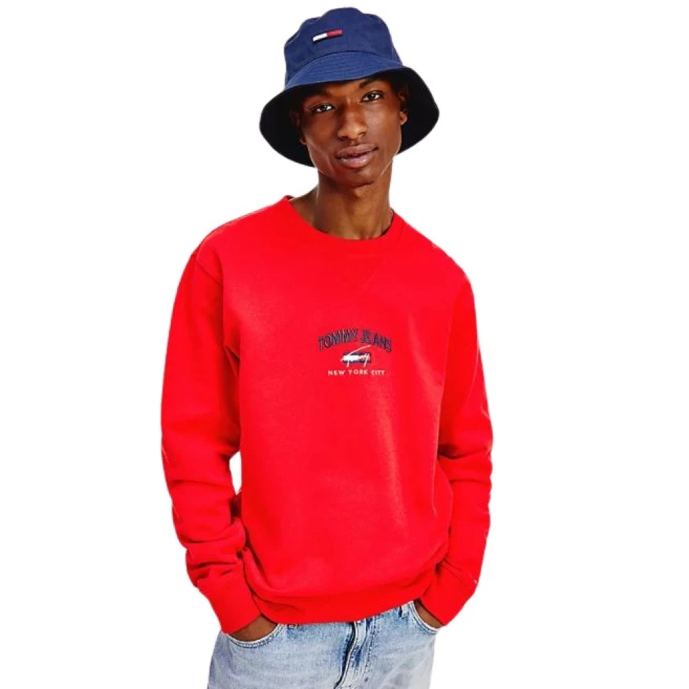 Tommy Jeans Red Sweatshirts, Male, Xs, Cotton Sweatshirt