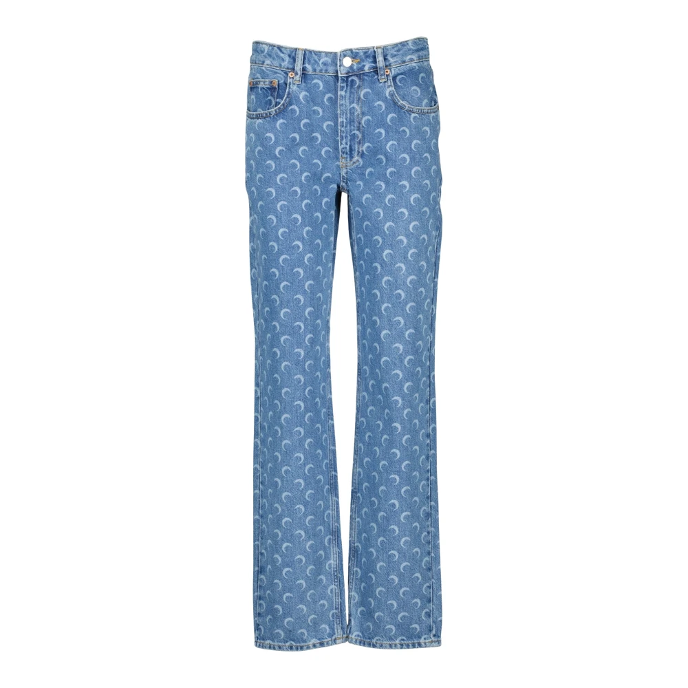 Marine Serre Blue Flare Jeans, Female, M, Jean Moon Flared Jeans