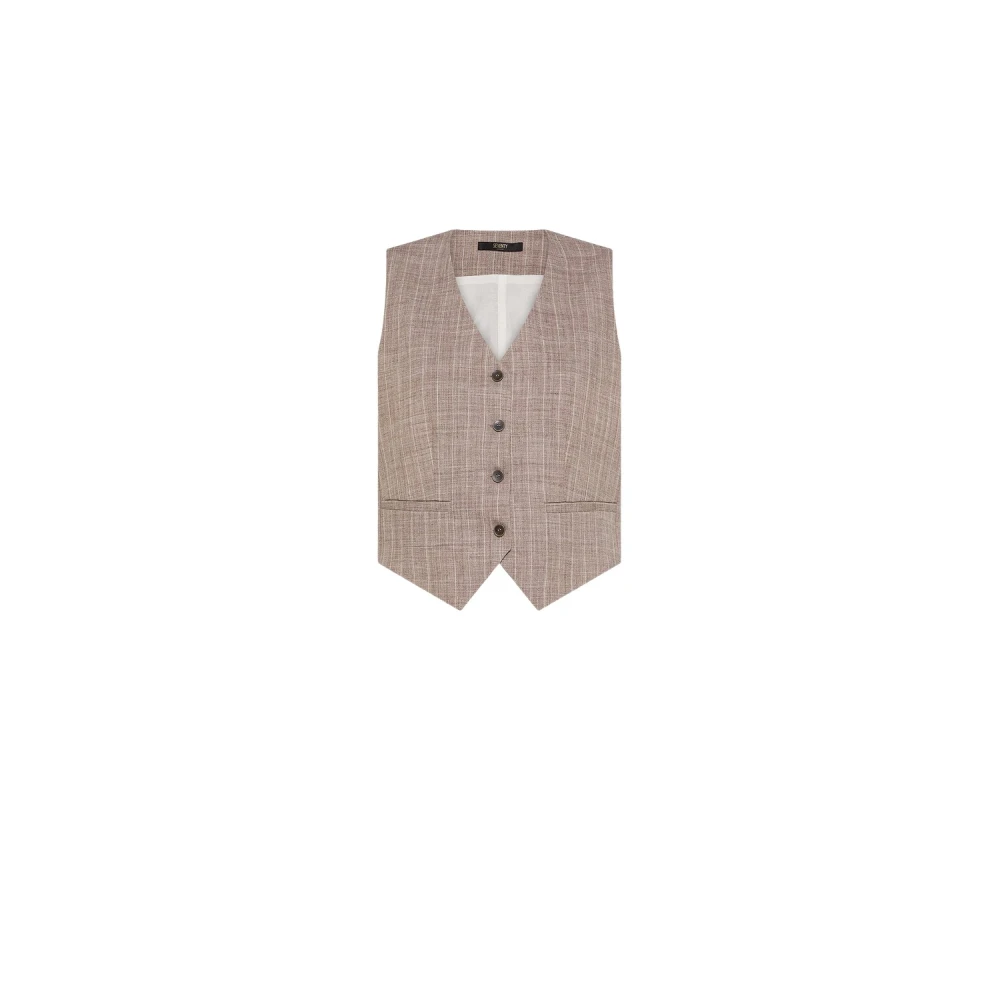 Seventy Beige Waistcoats, Female, S, Gilet Gessato In Misto Lino