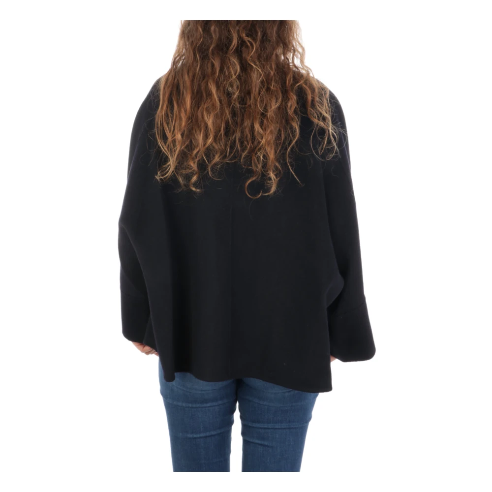 Paltò Dubbele Wol Kasjmier Korte Cape Jas Black Dames