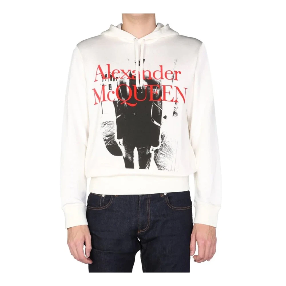 alexander mcqueen Logo Hoodie Sweatshirt Voor Grafische Print White Heren