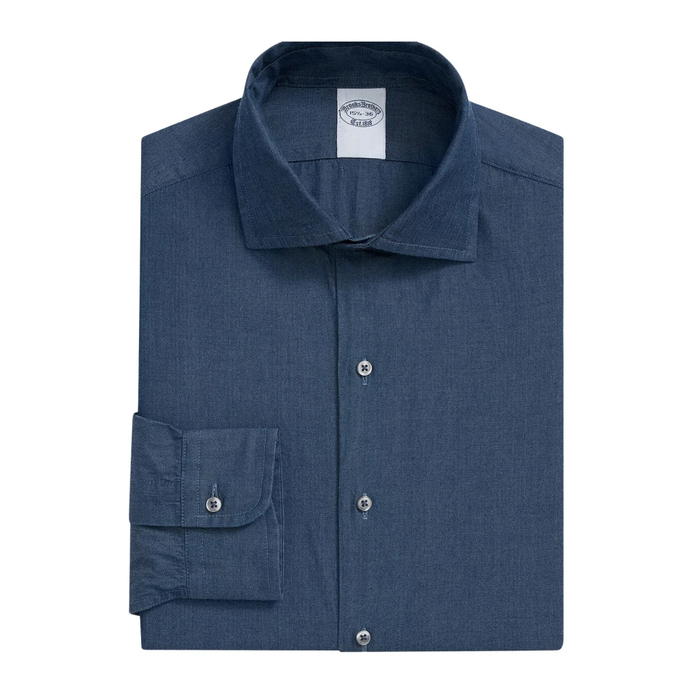 Brooks Brothers Blauw Slim Fit Chambray Katoenen Overhemd met Engelse Spreidkraag Blue Heren