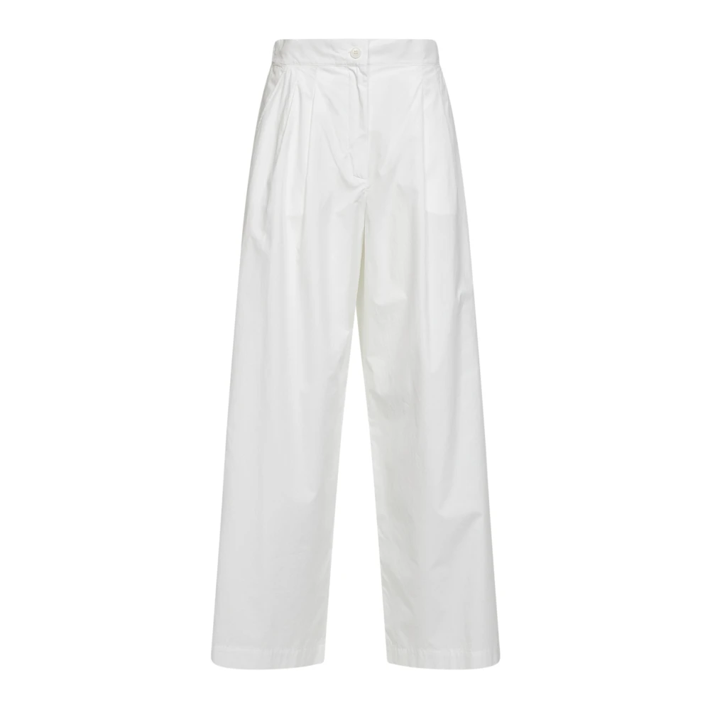 Weekend Max Mara Women's White Wide Trousers, M, Wkdbenda Wide-Leg Cotton Poplin Trousers
