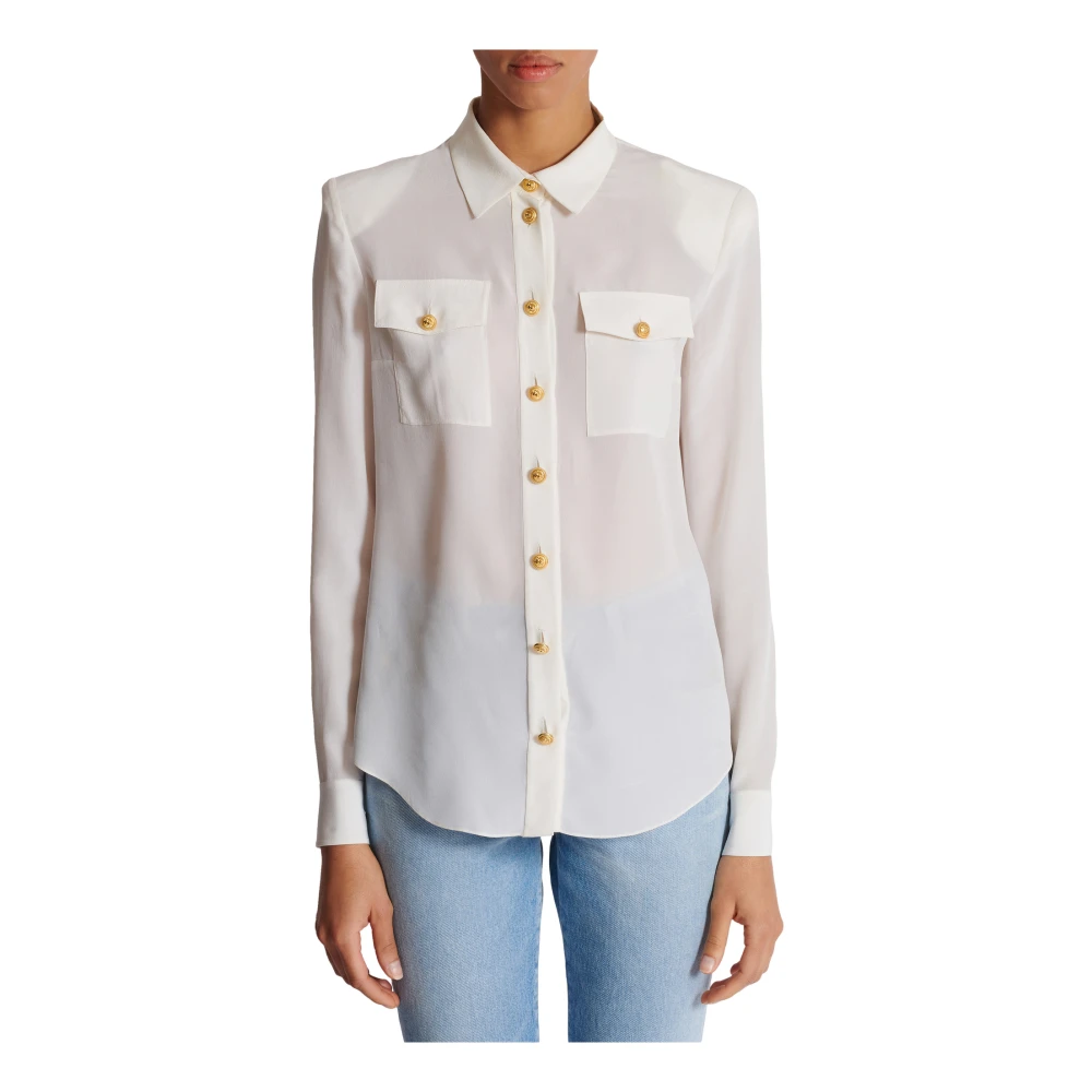 Balmain Crepe de chine overhemd White Dames