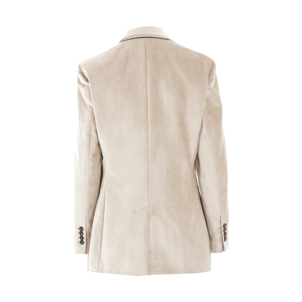 BRUNELLO CUCINELLI Beige Fluwelen Jas met Borduurwerk Beige Dames