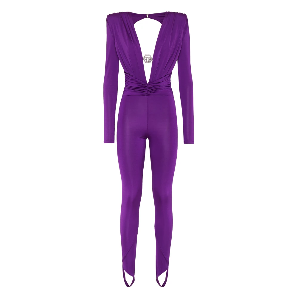 Philipp Plein Donna Viola - Tuta Intera Con Spalline Imbottite - Jumpsuits & Playsuits - L