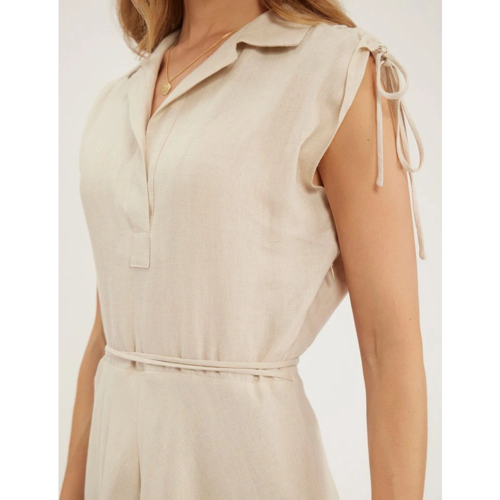 Ines De La Fressange Paris Elegante Linnen Violine Jurk Beige Dames