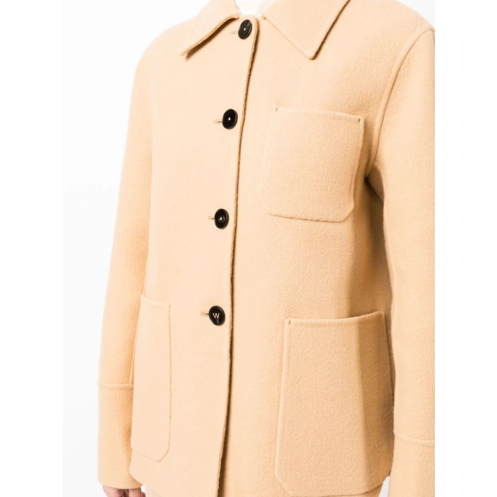 Jil Sander Beige Wollen Jas met Knoopsluiting Beige Dames