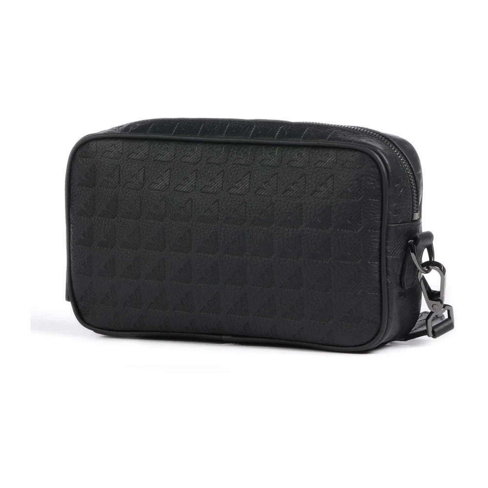 Emporio Armani Zwarte leren pols portemonnee rits Black Heren