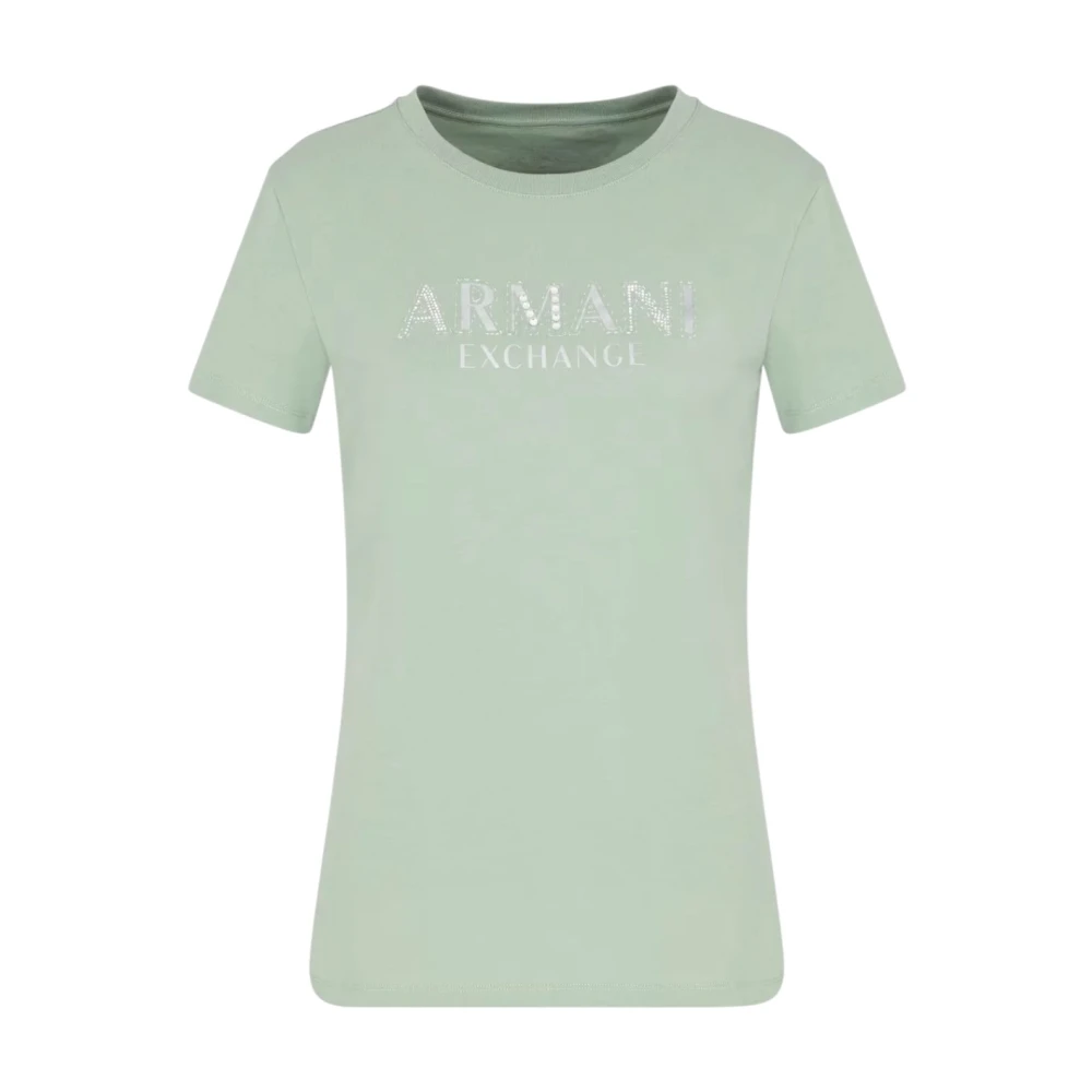 Armani Exchange Green T-Shirts, Female, Xs, Regular Fit T-Shirt With Metal Logo
