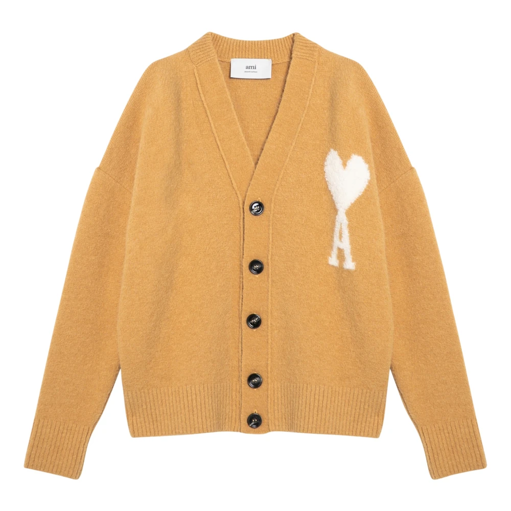 Ami Paris Korte Cardigan Trui Yellow Heren