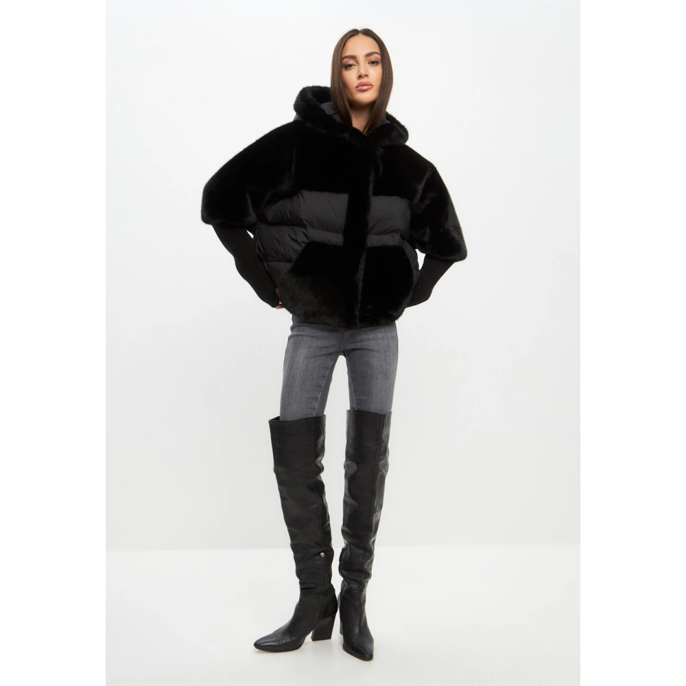 Cesare Gaspari Oversized Faux Fur Jacket Black Dames