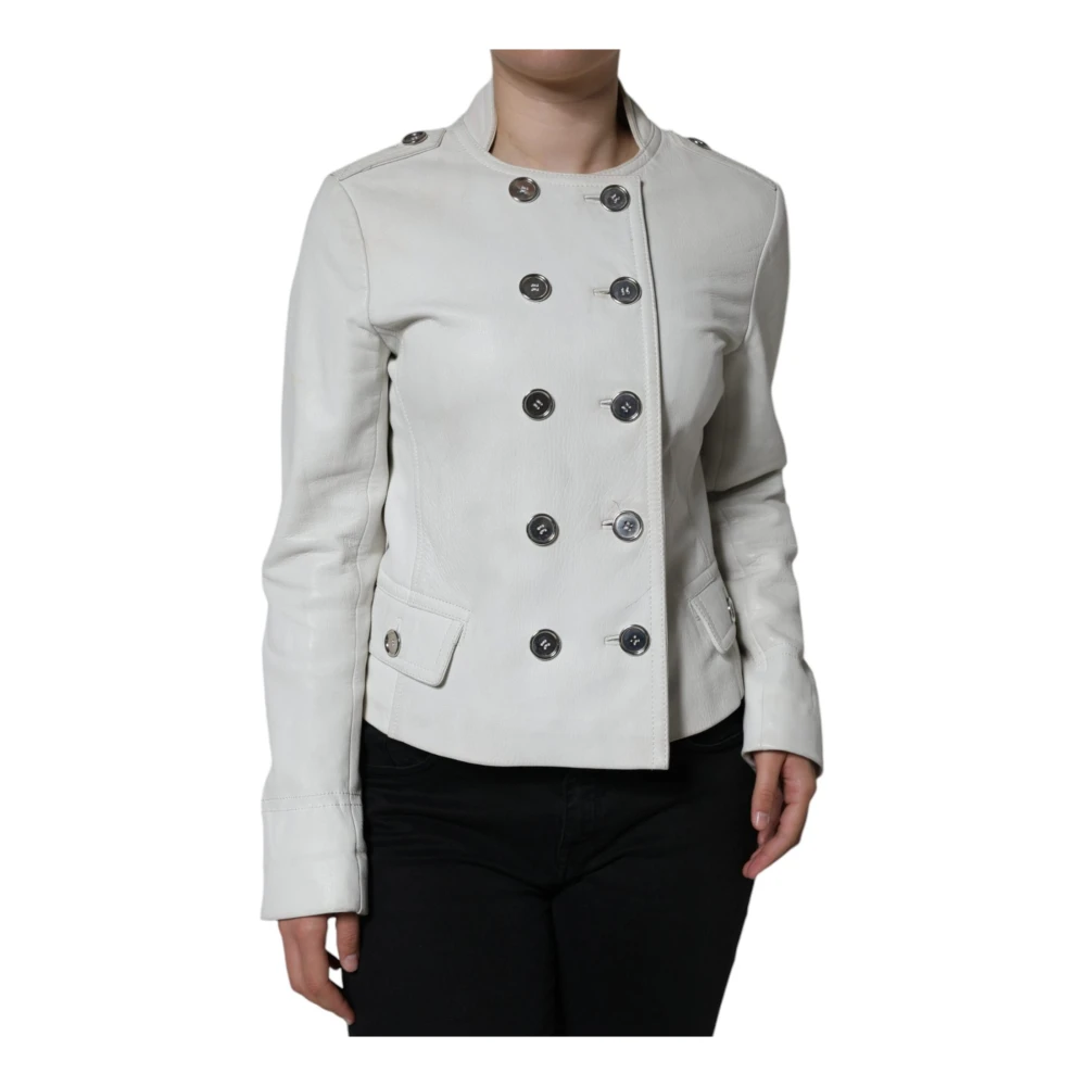 Dolce & Gabbana Witte leren blazer met logodetails White Dames