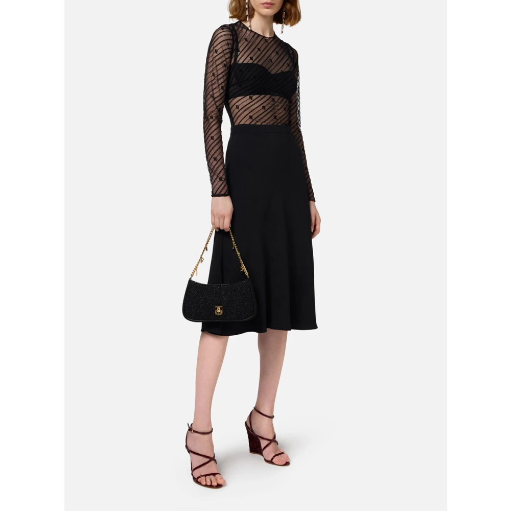 Elisabetta Franchi Zwart Diagonaal Tule Body met Lange Mouwen Black Dames