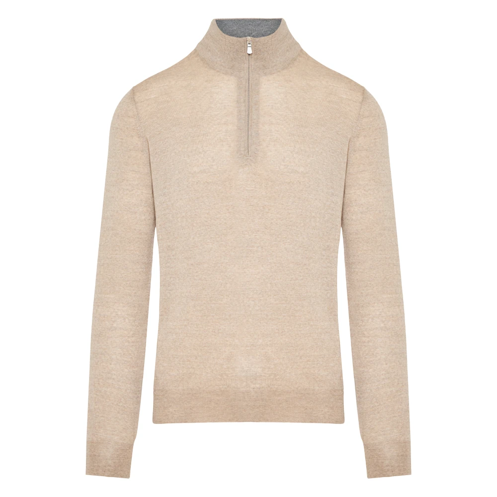 Gran Sasso Ull Half-Zip Stickat, Tillverkat i Italien Beige, Herr