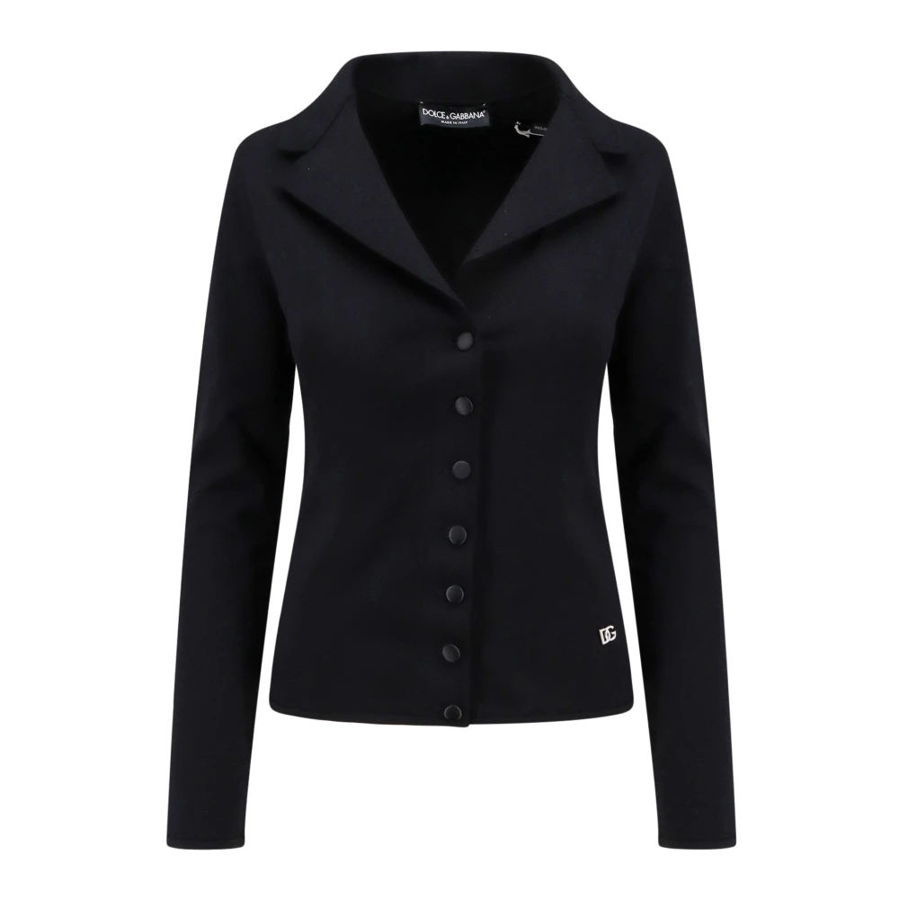 Dolce & Gabbana Zwarte Blazer met V-hals en Strikdetail Black Dames