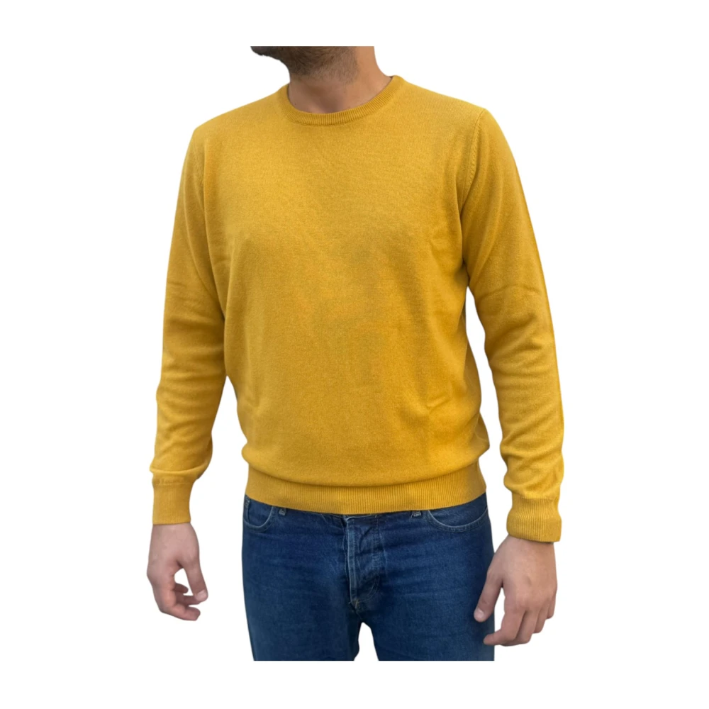Kangra Men's Yellow Cashmere Knitwear,, Cashmere Crewneck Jumper 2XL