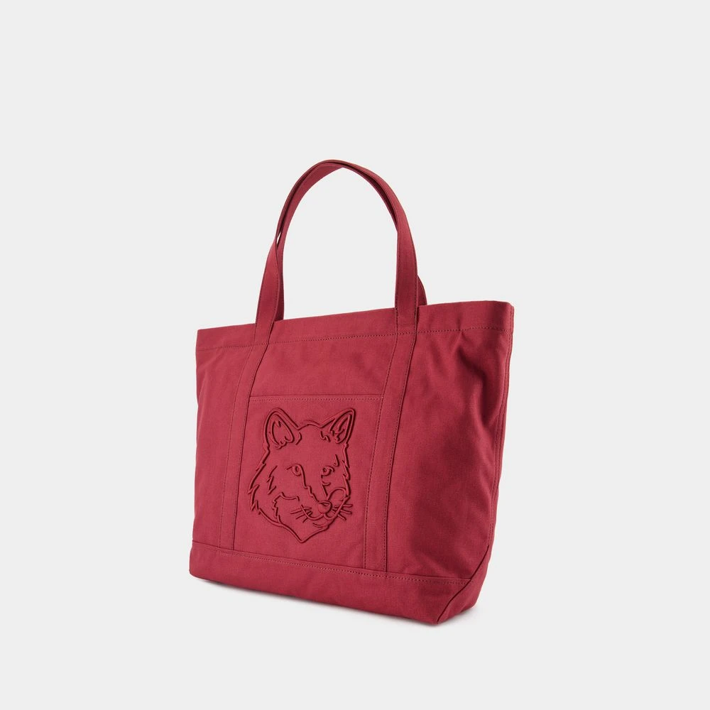 Maison Kitsuné Rode Leren Shopper Tas met Canvas Riem Red Dames