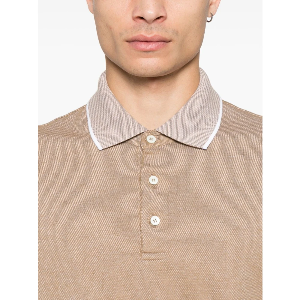 Canali Bruin Gouden Polo Shirt Korte Mouw Brown Heren