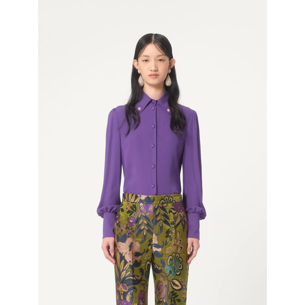 Valentino Garavani Paarse zijden overhemd met madeliefjesdetail Purple Dames
