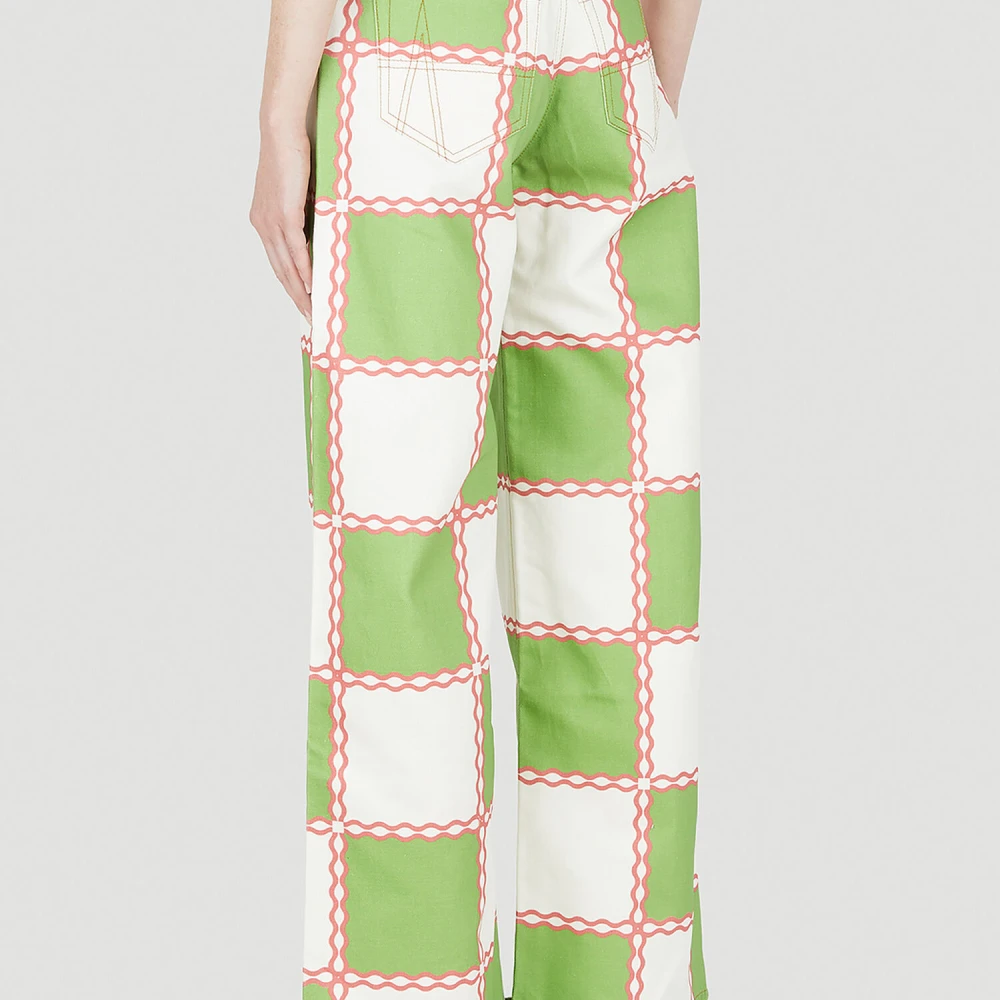 Ahluwalia Geruite Wide Leg Jeans Green Dames