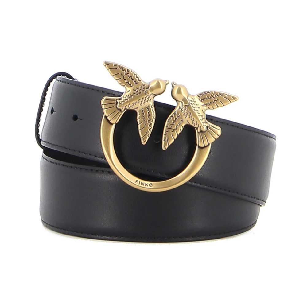 Pinko Women's Black Leather Belt With Gold Logo - Belts - L - Accessories